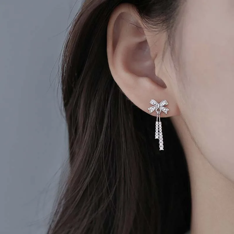 bông tai bạc nữ đính đá cz hình chiếc nơ sang trọng bông tai bạc nữ đính đá cz hình chiếc nơ sang trọng