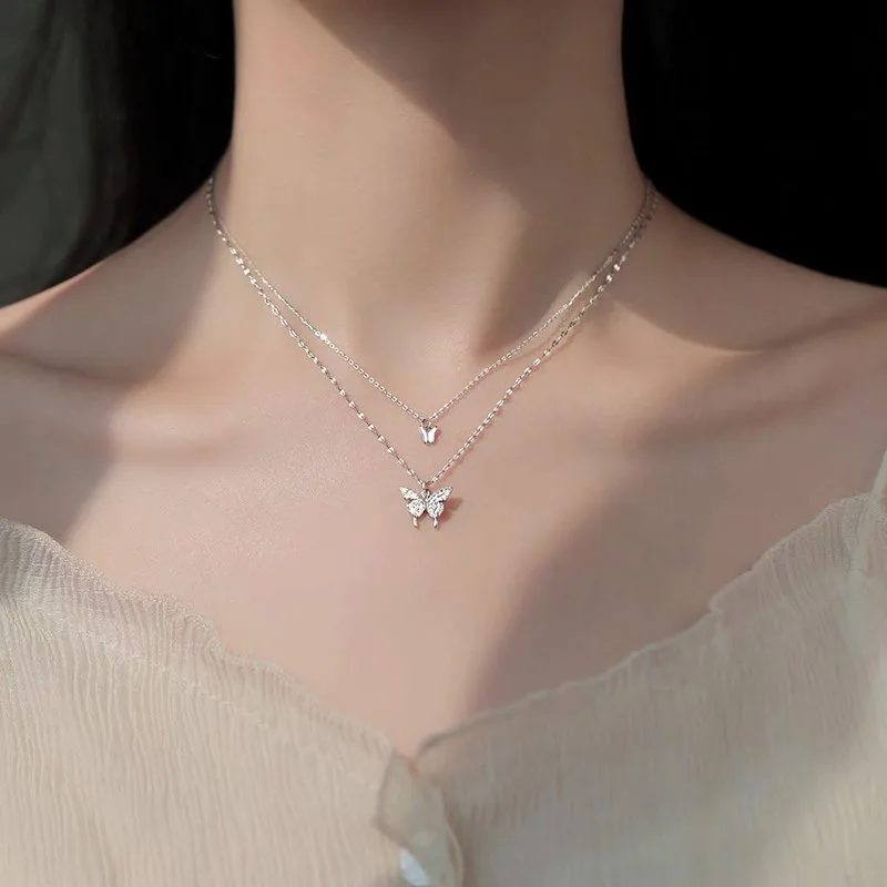 dây chuyền bạc nữ 2 tầng đẹp và độc hình đôi bướm dây chuyền bạc nữ 2 tầng đẹp và độc hình đôi bướm
