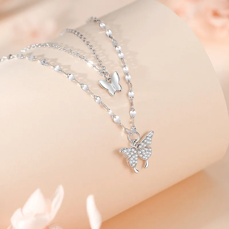 dây chuyền bạc nữ 2 tầng đẹp và độc hình đôi bướm dây chuyền bạc nữ 2 tầng đẹp và độc hình đôi bướm