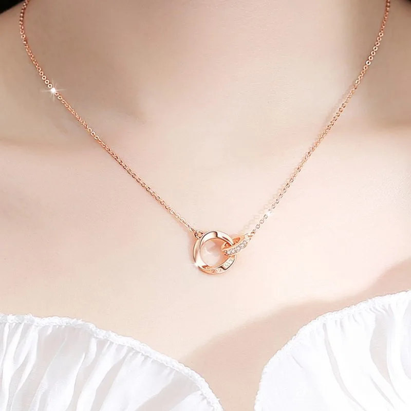 dây chuyền bạc nữ đính đá cz dạng nhẫn đôi fall in love dây chuyền bạc nữ đính đá cz dạng nhẫn đôi fall in love