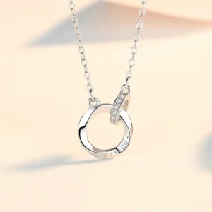 dây chuyền bạc nữ đính đá cz dạng nhẫn đôi fall in love