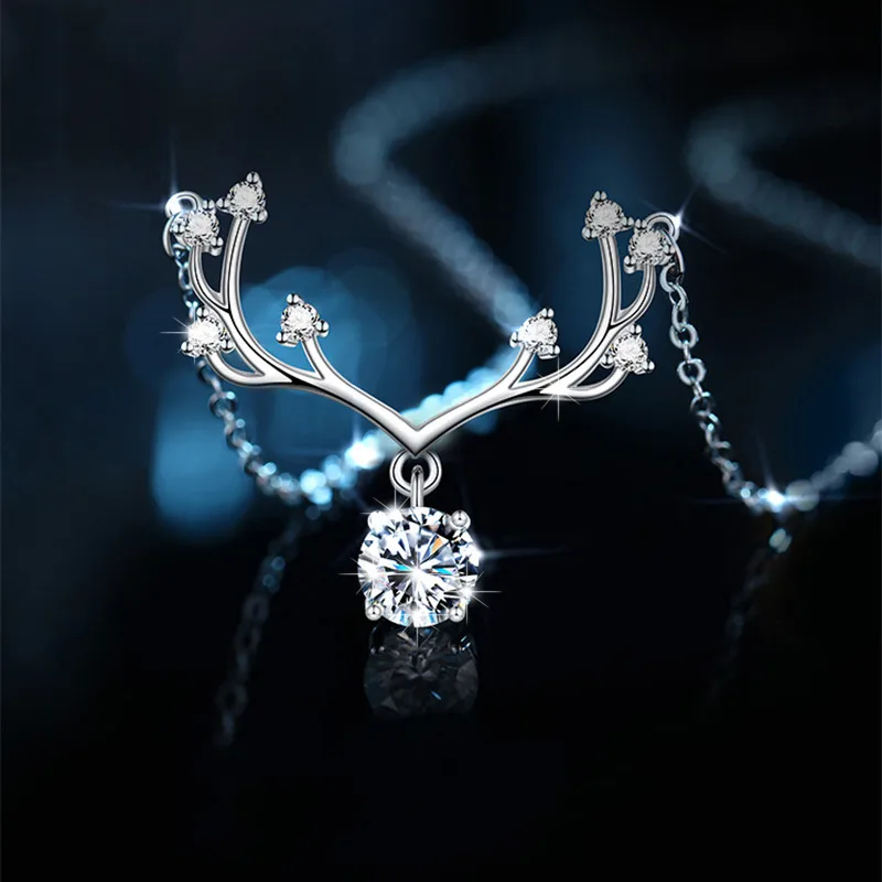 dây chuyền bạc nữ đính kim cương moissanite hình gạc nai dây chuyền bạc nữ đính kim cương moissanite hình gạc nai