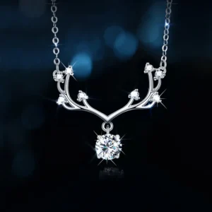 dây chuyền bạc nữ đính kim cương moissanite hình gạc nai