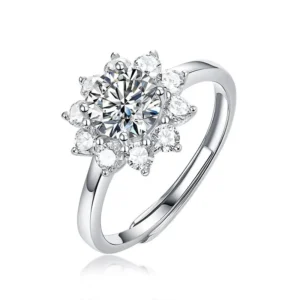 nhẫn bạc nữ đính kim cương moissanite hình bông tuyết