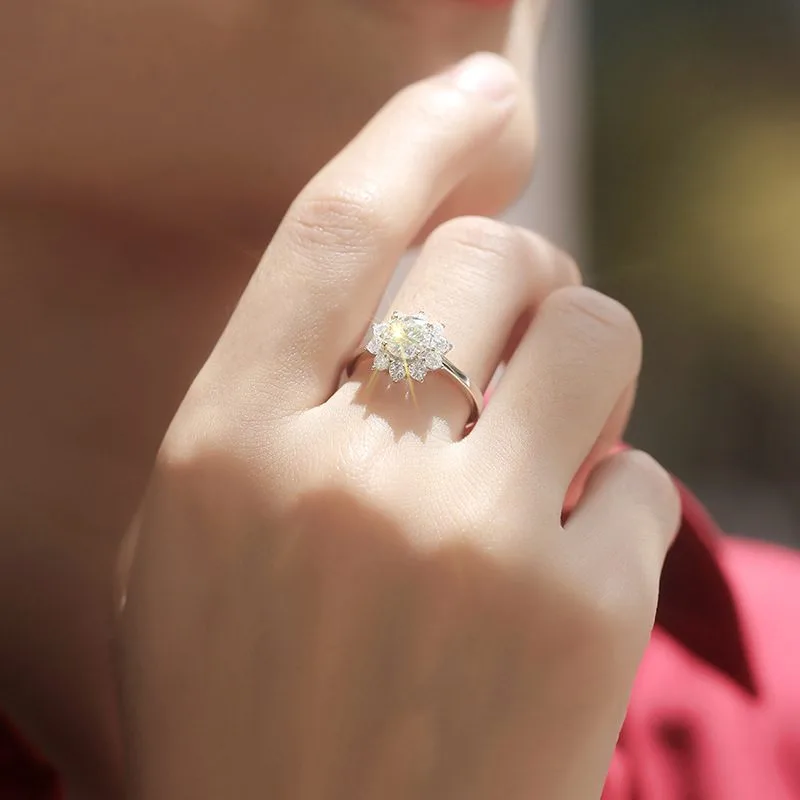 nhẫn bạc nữ đính kim cương moissanite hình bông tuyết nhẫn bạc nữ đính kim cương moissanite hình bông tuyết