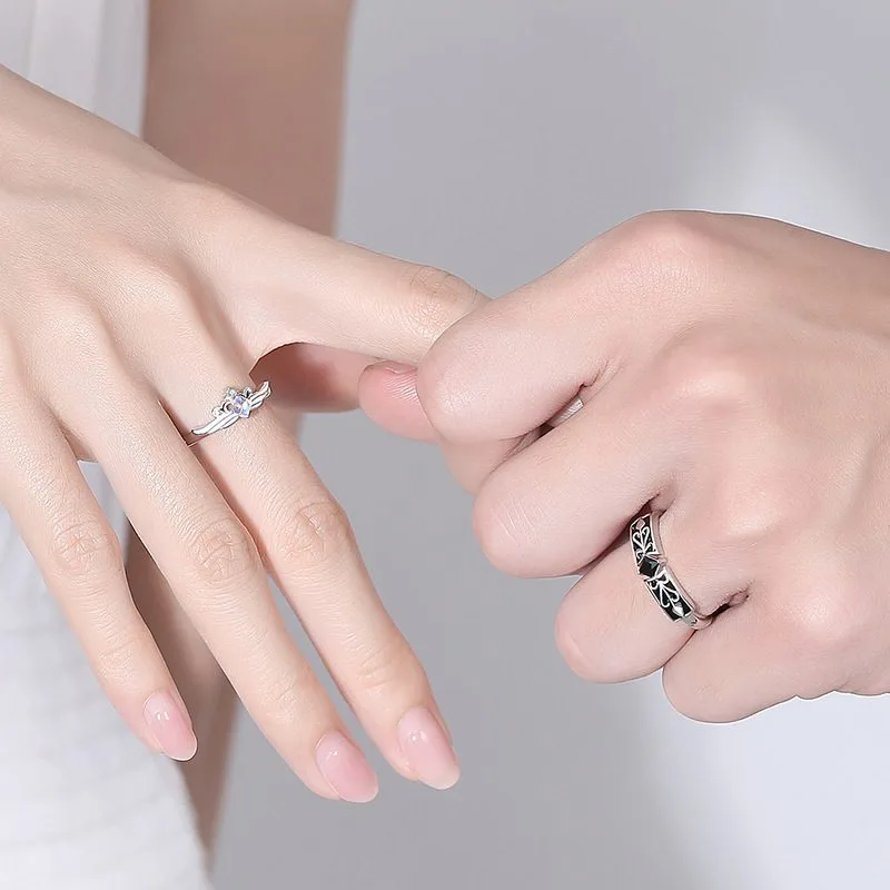 nhẫn đôi bạc free size đính đá cz hiệp sĩ và công chúa nhẫn đôi bạc free size đính đá cz hiệp sĩ và công chúa